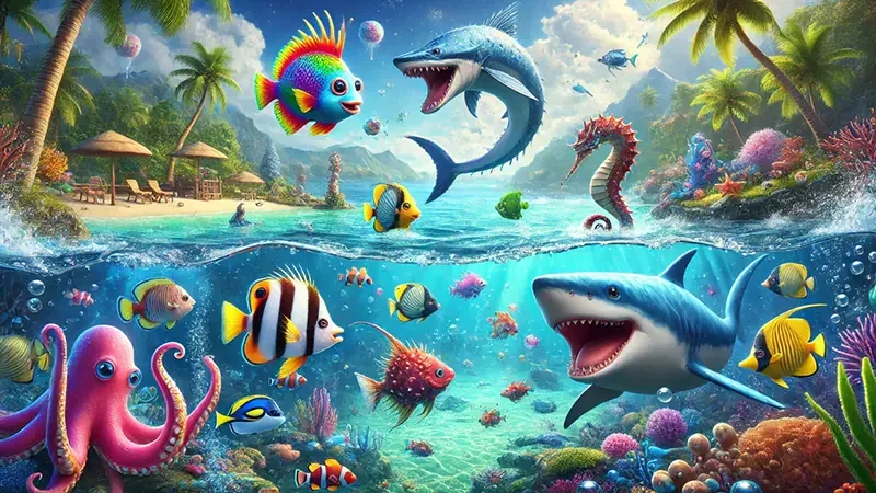 Ilustrasi arena laut dalam permainan tembak ikan